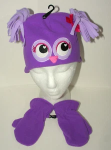 Cute Fuzzy Owl Winter Cap & Gloves New Toddler & Infant Purple Mitten Hat Set - Picture 1 of 5