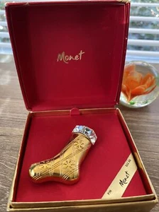 Broche Prendedor Medias Navidad Diamantes de Imitación Transparentes Tono Dorado DE COLECCIÓN MONET Caja Original - Imagen 1 de 9