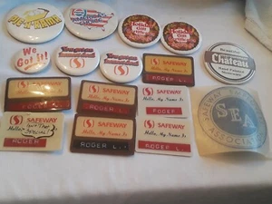 Vtg OVER 30 yo SAFEWAY STORE Name Tags/Buttons, & Pepsi button Collectible Rare - Picture 1 of 8