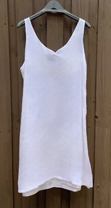 NUEVO CON ETIQUETAS EILEEN FISHER Vestido sin mangas de lino teñido de blanco K/L cuello en V forrado L NUEVO - Imagen 1 de 2