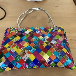 Funky Purse Bubble Gum Wrapper Clutch Small Woven Recycled Candy Colorful 10 X 8 - Picture 1 of 4