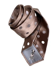PAUL SMITH CRAVATTA in seta marrone con pois grigi con fodera Dalmation - Foto 1 di 2