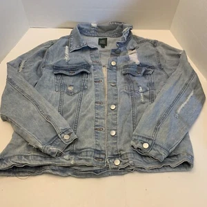 Wild Fable Distressed Trucker Jacke Gr. XL Light Wash Denim Jeans Shredded Boho - Bild 1 von 8