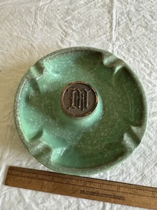 Vintage Roseville Pottery Hyde Park Large Mottled Green Cigar Ashtray Monogram M - Picture 1 of 6