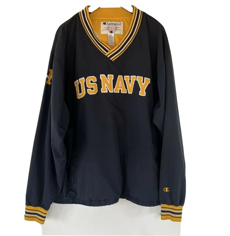 VTG Champion US Navy Windbreaker Pullover Blue & Yellow Men's   XL Cover