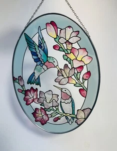 JOAN BAKER Designs Hummingbird and Flowers Hand Painted Glass SUN CATCHER - Picture 1 of 10