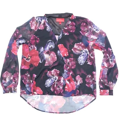 Jennifer Lopez Wrap Top Women's M Multicolor Floral Long Sleeve 100% Polyester - Image 1 of 4