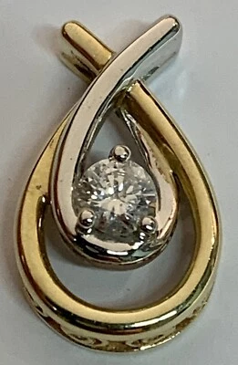 Solid 10k White & Yellow Gold Diamond Pendant Teardrop .32 Carats Estate Vintage - Image 1 of 4