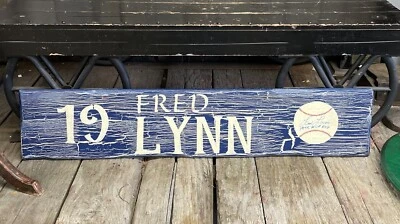 Vtg Hand Painted Baseball Boston Red Sox HOF Decor Sign Signed by #19 Fred Lynn - Image 1 of 4