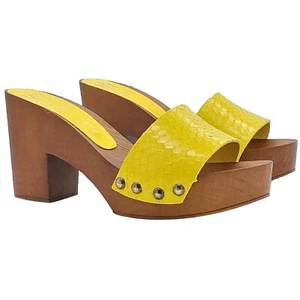 Zuecos Con Banda Amarilla De Cuero Y Tacón 9 CM - MY10 PIT AMARILLO - Imagen 1 de 4