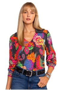 Johnny Was Janie $160 Favorite Puff Polo EMBERWING Floral Tee Shirt Size: S - Picture 1 of 6