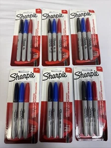 6X Sharpie Fine Point Permanent Black, Blue and Red Markers Pack of 3 - Picture 1 of 3