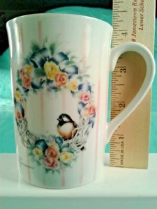 OTAGIRI JAPAN MUG BIRD ON SPRING WREATH JAN JAMESON, COUNTRY ROSE 4" TALL - Picture 1 of 12