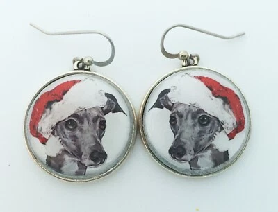 Рождественские серьги породы итальянских борзых собак Santa - Изображение 1 из 3
