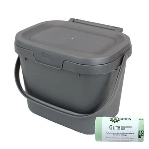 Addis Kitchen Food Waste Caddy –Metallic Grey – 4.5L & 50 x 6L Compostable Bags - Picture 1 of 4