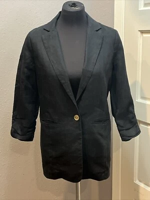 MICHAEL KORS Women's 1 Button Blazer Jacket Size 4 Small Black 100% Linen - Image 1 of 4