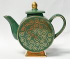 Asian Green Tea Pot With Gold Swirl Decorative Accents & Base Glossy Finish
