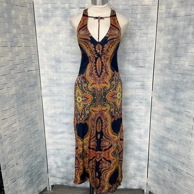 Free People Paisley Halter Maxi Dress Womens Small Boho Summer Dress Flowy Slit - Image 1 of 4