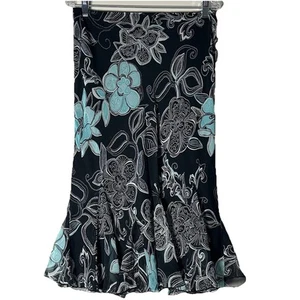 Y2K 90s Womens Sz 6 Teal Floral Flare Midi Skirt Whimsigoth Fairy Cottage - Picture 1 of 5