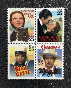 1990USA #2445-2448 25c Classic Films - Block of 4 Mint NH wizard oz stagecoach - Picture 1 of 1