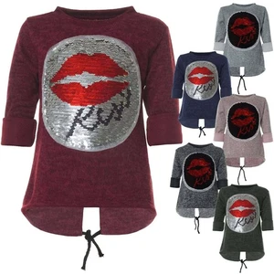 Pullover sweater reversible sequin sweater blouse sweat long sleeve shirt girls 21545 - Picture 1 of 34