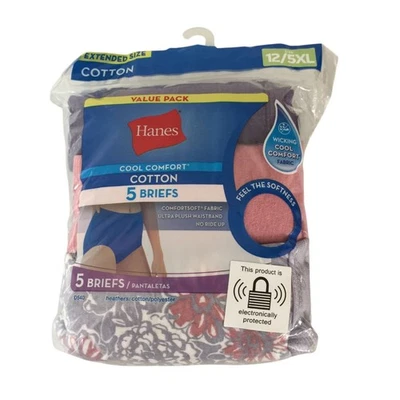 Hanes Ladies 12/5XL Cotton Briefs Set of 5 Gray Mauve White - Image 1 of 3