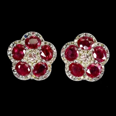 925 Sterling Silver Earrings Oval Ruby Sapphire Natural Gemstone Jewelry - Image 1 of 4