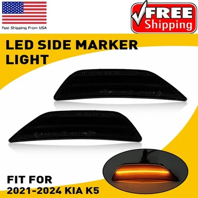 2PCS For 2021-up Kia K5 Amber Smoked LED Bumper Front Side Light Marker Assembly - Image 1 of 4
