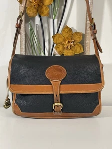 Vintage Dooney & Bourke Leather Black Tan Carrier Shoulder Purse - Picture 1 of 13