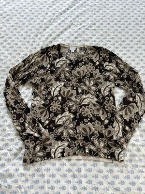 TSE cashmere brown/ivory floral cardigan sweater women’s size Medium - Image 1 of 4