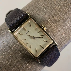 Vintage Seiko Women 11-5148 Tank Leather Mechanical Wind 17mm Watch 5 3/4" - Picture 1 of 14