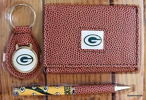 Greenbay Packers Football NFL dreifach faltbare braune Geldbörse Schlüsselanhänger Stift Geschenkset - Bild 1 von 7