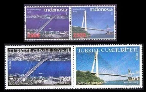 Tira Turquía MNH 2v + Tira Indonesia 2v, 2008, Edición conjunta, Puente - Imagen 1 de 1