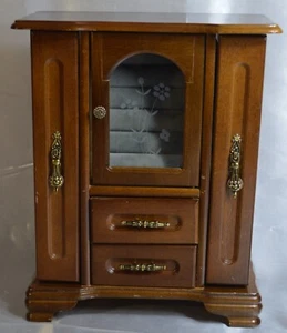 Vintage Wooden Jewelry Box Organizer Multiple Compartments - Picture 1 of 17