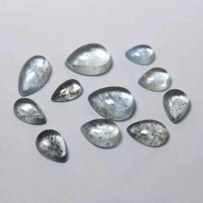 Natural Light Blue Moss Aquamarine Pear Shape Cabochon 11 Piece Lot 21 Carat - Image 1 of 4