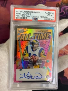 2022 CONTENDERS OPTIC KURT WARNER 2/2 (ALL TIME CONNTEND-AU-NEBULA) PSA NM-MT 8 - Picture 1 of 7