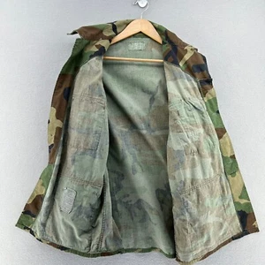VTG Military Woodland Camo Field Jacket + Patches Army Coat Camouflage SZ L USA - Picture 1 of 10