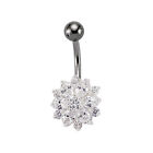 Silver Jewelco London Cz Flower Cluster & Stainless Steel Banana Belly Bar Ball
