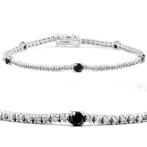 2 Ct Black & White Diamond Tennis Bracelet 14k White Gold 7" - Picture 1 of 5