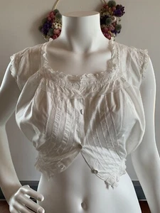 Antico copricorsetto edoardiano vittoriano 1890 1900 1910 pizzo cotone bianco - Foto 1 di 24