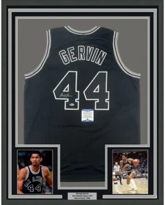 FRAMED Autographed/Signed GEORGE GERVIN 33x42 Black Jersey Beckett COA - Picture 1 of 2
