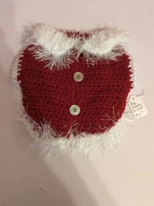 Dog Sweater Hand Made Knit Crochet Red White Fluffy Pet Fashion Glam Size XS/S - Picture 1 of 6