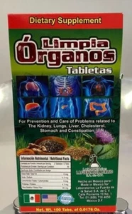 "Limpia Organos" 100 Tabs 500mg Cleaner, Read Description Exp 2026 Up - Picture 1 of 3