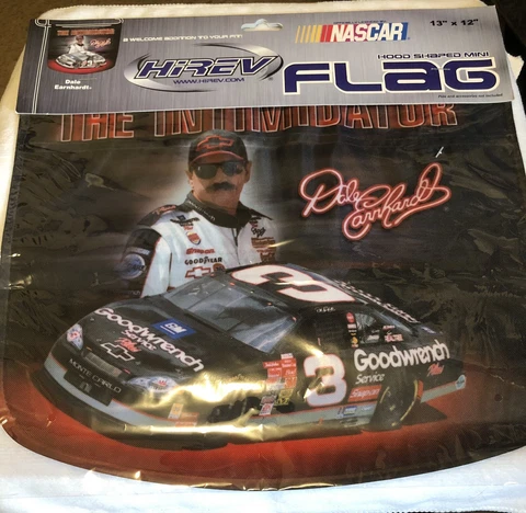 Dale Earnhardt Sr HiRev Hood Shaped Intimidator Mini Flag 13”x12” New Cover