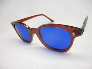 Occhiali da sole Pentax Hoya bordo corno preppy stile anni 60 montatura rossa cobalto 50 large - Foto 1 di 6
