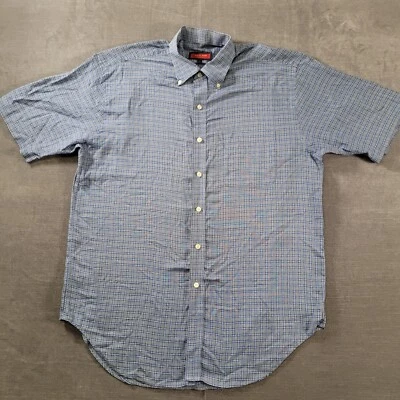 Austin Reed London Vintage Short Sleeve Plaid Button Up Shirt Blue Gray Sz Lg - Image 1 of 4