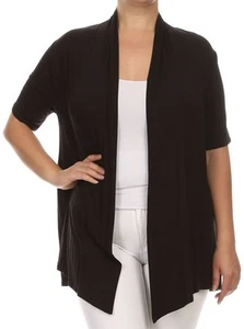 Moa Collection Cascading Open Front Stretch SS Cardigan Black Plus XL - New! - Picture 1 of 4