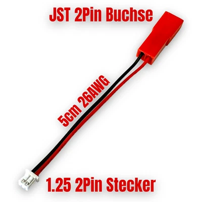 1x Stück 1S Lipo Akku Adapter JST Buchse auf  1.25 1,25mm 2PIN SH Micro Stecker - Bild 1 von 4