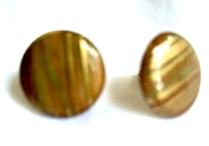 MidCentury Earth tone Metallic Finish Resin Button earrings Stud Post N5218 - Picture 1 of 6