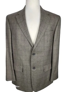 oscar de la renta Men's Sz 44R Brown Check Lambs wool Cashmere Blend Sport Coat - Picture 1 of 24